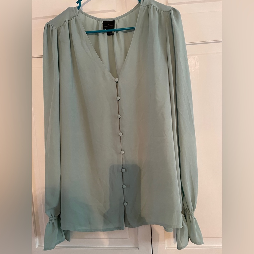 Worthington feminine dressy blouse, aqua color worn one time.